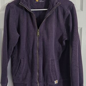 Carhartt Women Sm.  Full Zip Front Pockets Embroidered  Logo Purple Sweatshirt